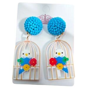 Birdcage & Floral Bird Earrings